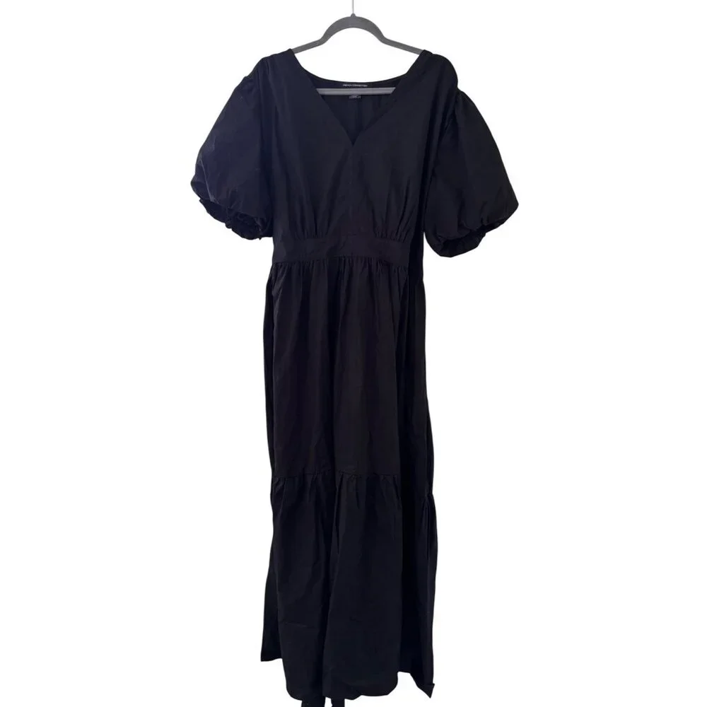 French Connection Black Puff Sleeve V-Neck Maxi Dress XXL Cotton Blend NWOT - Picture 10 of 13